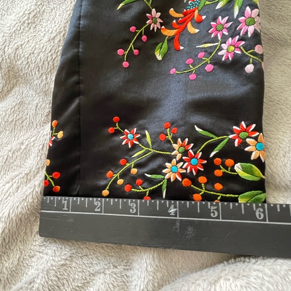 Black Chinese vintage hand embroidery floral birds long jacket coat size xs-s - Picture 16 of 16